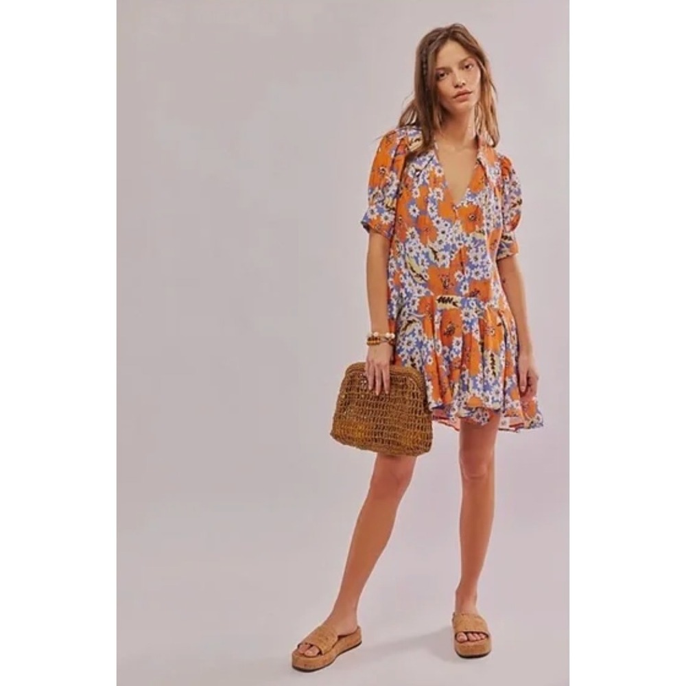 Free People Sugar Crush Mini Dress in Cobalt Small Cottage Core Grandma Core - Picture 2 of 9